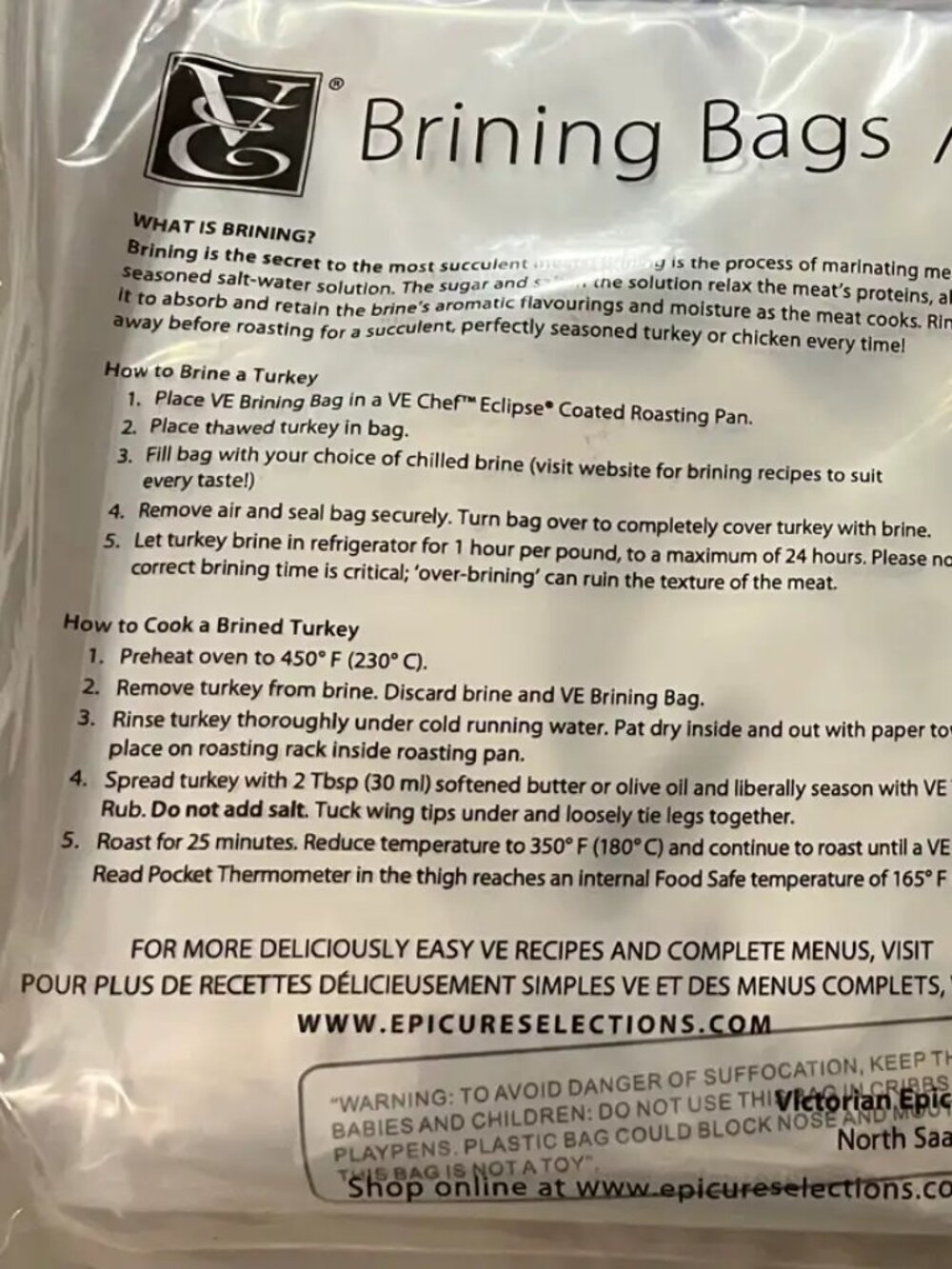 Unused - Epicure Brining Bags (Small and Large)